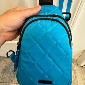 NWT BCBG Crossbody Satchel, Blue, Thick Adjustable Striped Strap, Send Offers